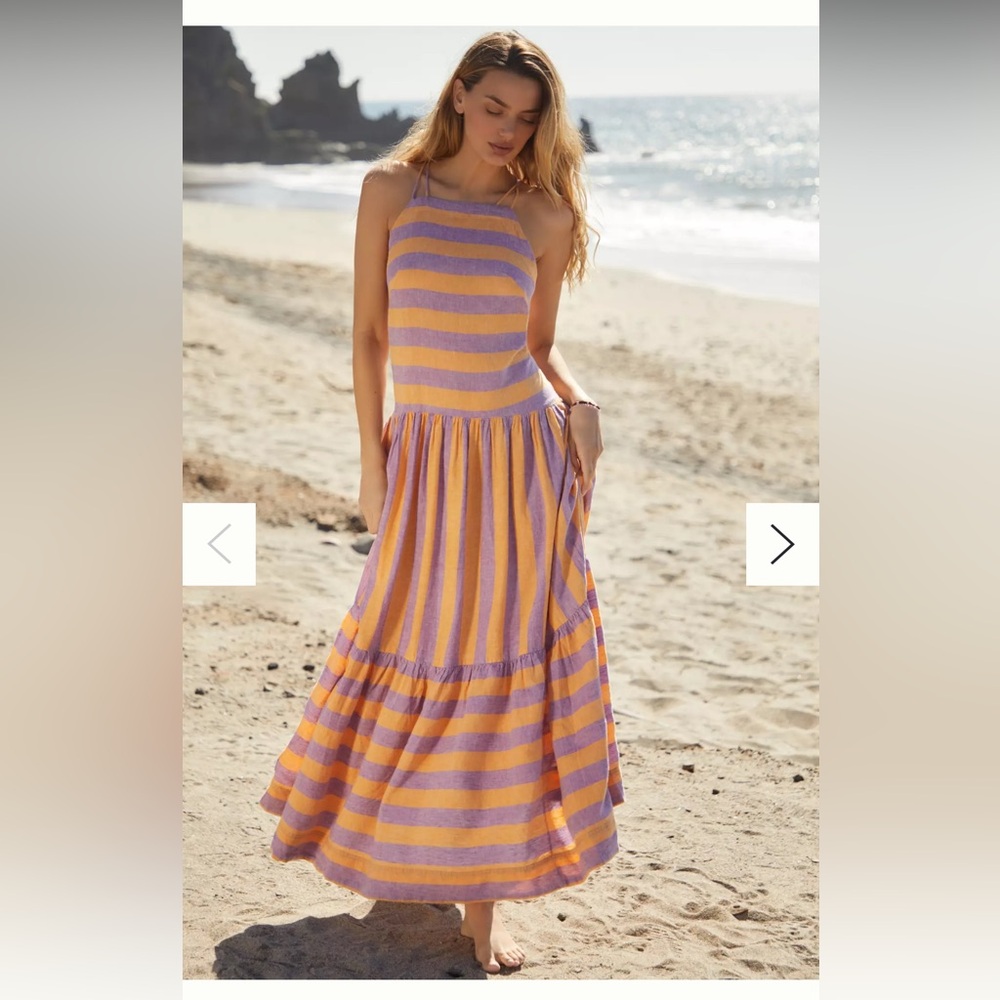 Anthropologie Lavender and Yellow Striped Maxi Dress